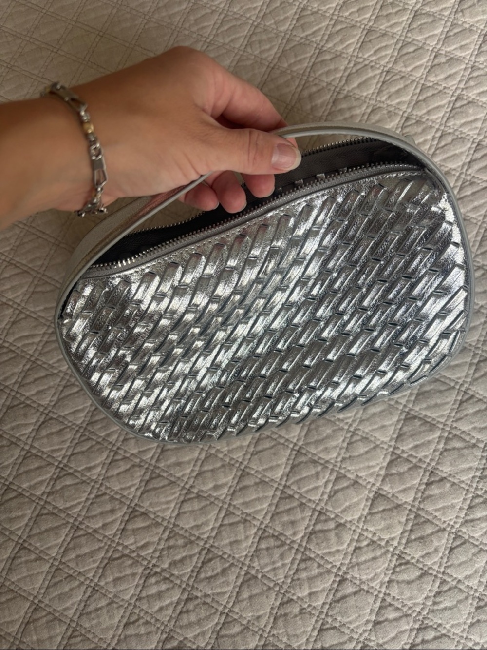 Metallic Woven Mini Clutch - Silver